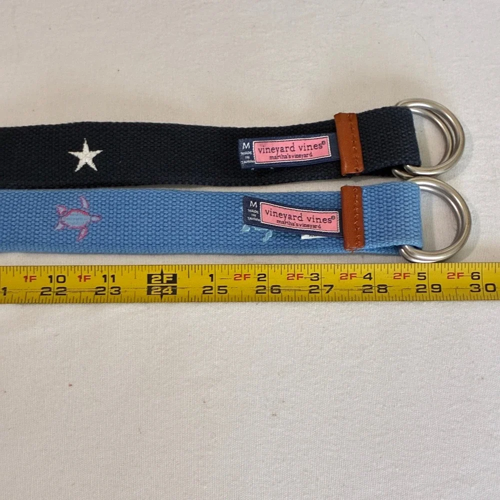 2 Vineyard Vines D-Ring Belts Boys Medium Blue Navy Stars Turtles Preppy Beach